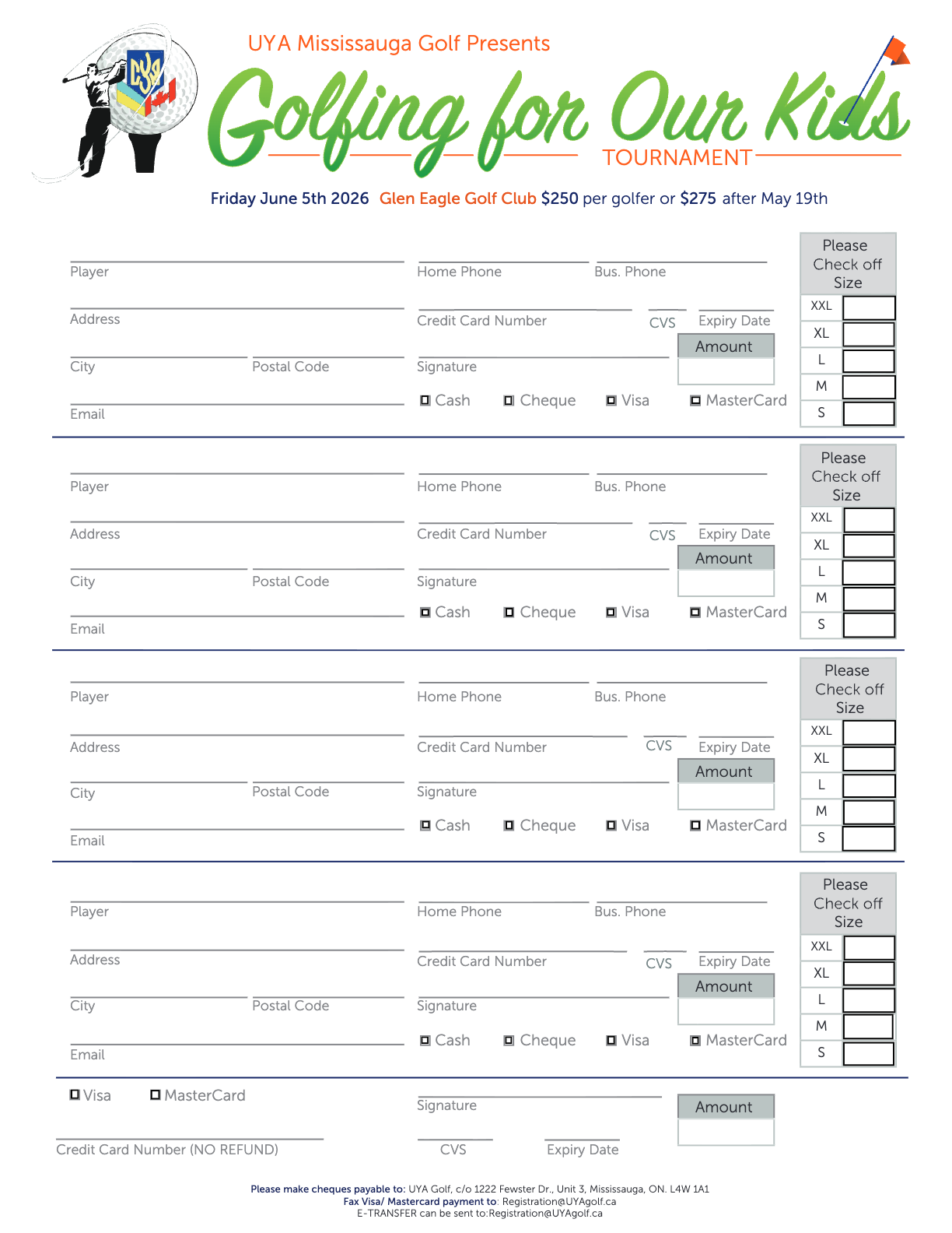 UYA Golfer Registration Form preview